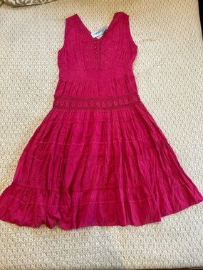 NWT VTG Y2K Cotton Hot Pink Midi Dress